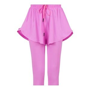 Girls Size 8-10 Pink Leggings With Shorts Skirt Pocket New Drawstring No Tags